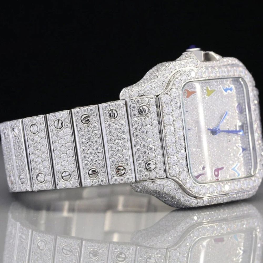 Rainbow Arabic Dial Full Iced Out Moissanite Watch