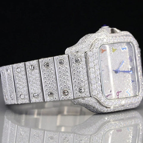 Rainbow Arabic Dial Full Iced Out Moissanite Watch