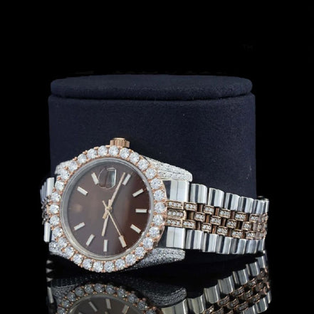 Brown Color Stainless Steel Moissanite Wrist Watch