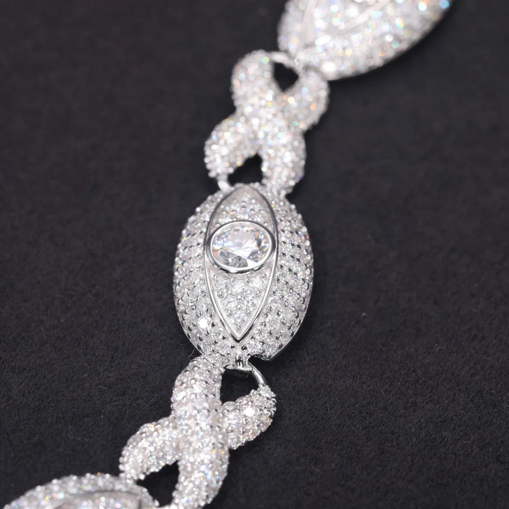 925 Sterling Silver Iced Out Eye Infinity Link Bracelet