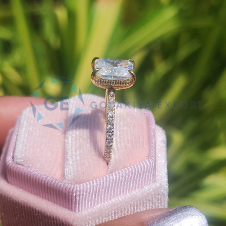 Yellow Gold Radiant Cut Pave Set Ring For Women