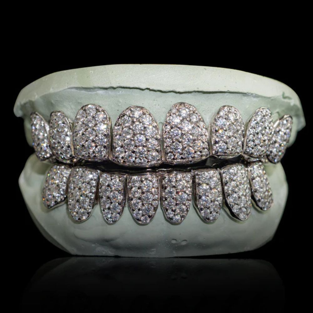 10k White Gold Iced Out 8 On 8 Moissanite Grillz