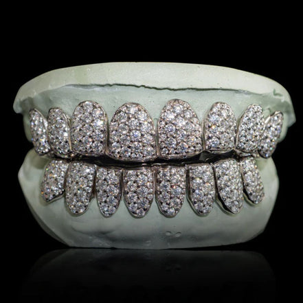 10k White Gold Iced Out 8 On 8 Moissanite Grillz