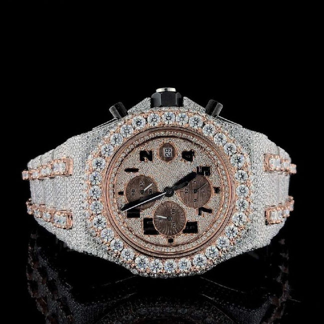 Dual Tone Chrono Dial Moissanite Watch