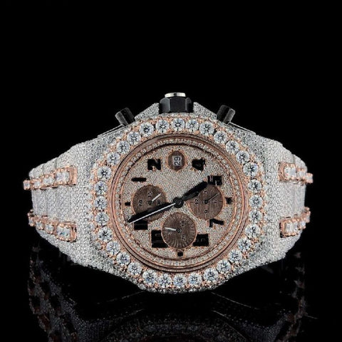 Dual Tone Chrono Dial Moissanite Diamond Watch