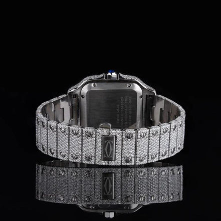 Blue Roman Number Iced Out Moissanite Watch