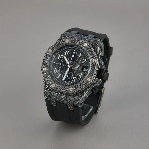 Black Moissanite Rubber Strap Luxury Watch For Men's