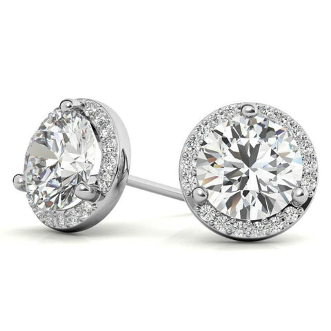 Round Cut Halo Moissanite Earrings For Her