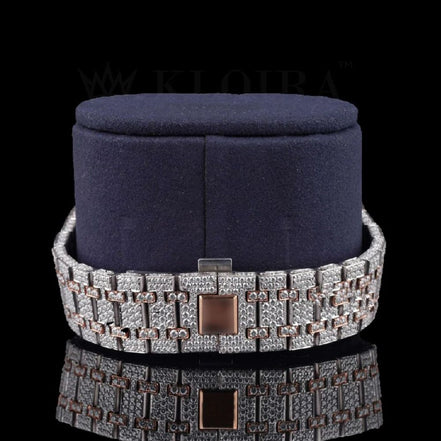 Rose & White Dual Tone Moissanite Hip Hop Men's Watch