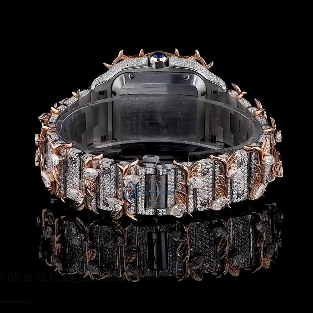 Leafe Style Roman Dial Dual Tone Moissanite Wrist Watch