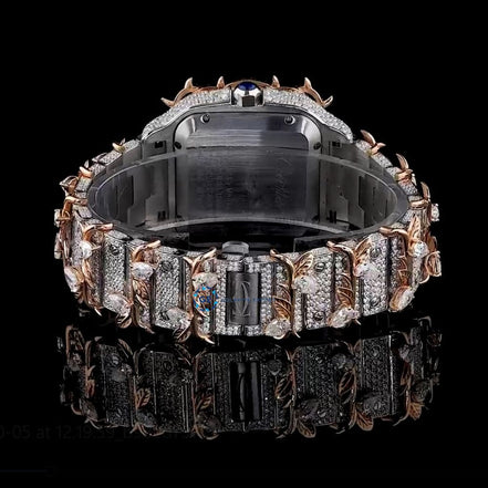 Leafe Style Roman Dial Dual Tone Moissanite Wrist Watch