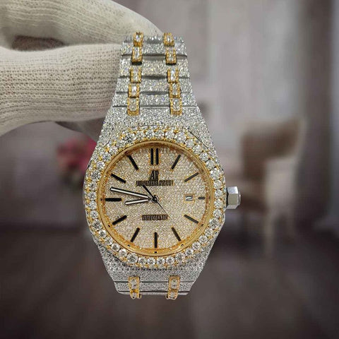 Bust Down Moissanite Dual Tone Classic Watch For Men's