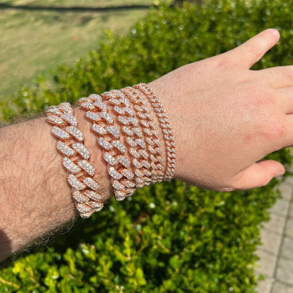 Rose Gold Plated Moissanite Cuban Link Bracelet