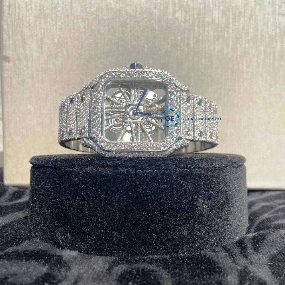 Bust Down Automatic Iced Out Skeleton Moissanite Hip Hop Watch