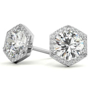 Hexagon Halo Moissanite Round Cut Stud Earrings