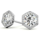 Hexagon Halo Moissanite Round Cut Stud Earrings
