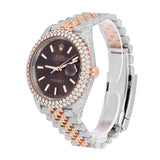 Dual Tone Brown Dial Datejust Iced Out Moissanite Watch