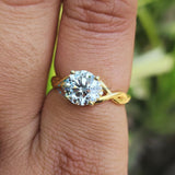 Round Cut Lab Grown Diamond Twisted Band Yellow Gold Ring