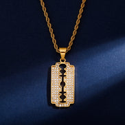 Hip Hop Razor Blade Moissanite Pendants Necklaces