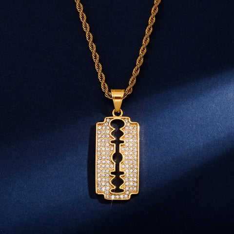 Hip Hop Razor Blade Moissanite Pendants Necklaces