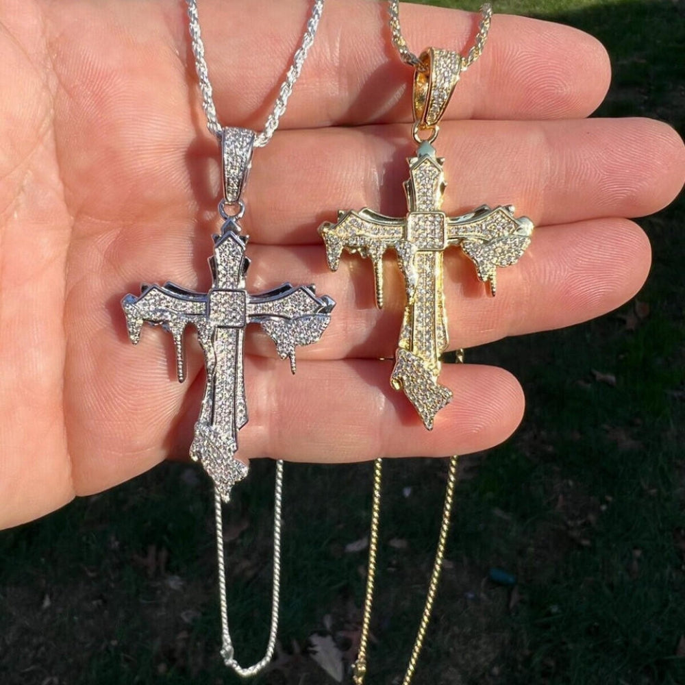 VVS1 Clarity Moissanite Drip of Faith Cross Pendant