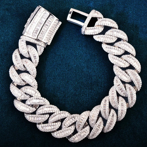 20mm All Over Baguette Moissanite Curve Cuban Link Bracelet