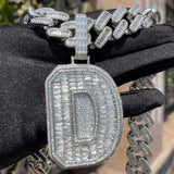Bubble Letter Silver Moissanite Baguette Pendant