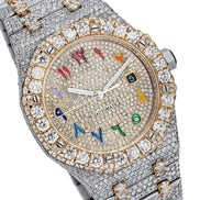 Moissanite Rain Bow Numeric Dual Tone Iced Out Watch