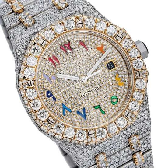 Moissanite Rain Bow Numeric Dual Tone Iced Out Watch
