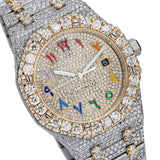 Moissanite Rain Bow Numeric Dual Tone Iced Out Watch