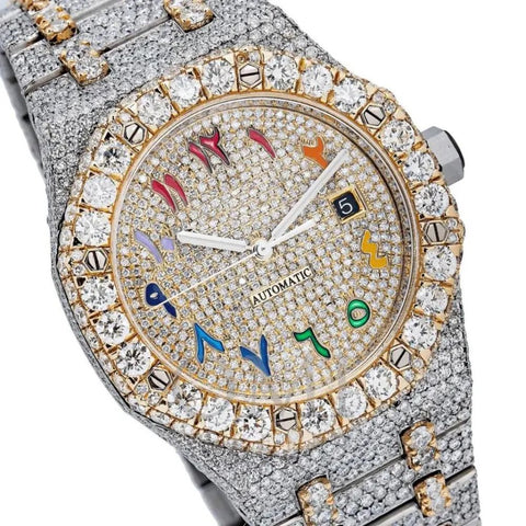 Moissanite Rain Bow Numeric Dual Tone Iced Out Watch