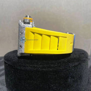 Yellow Rubber Strap Chrono Dial Moissanite Unique Style Watch