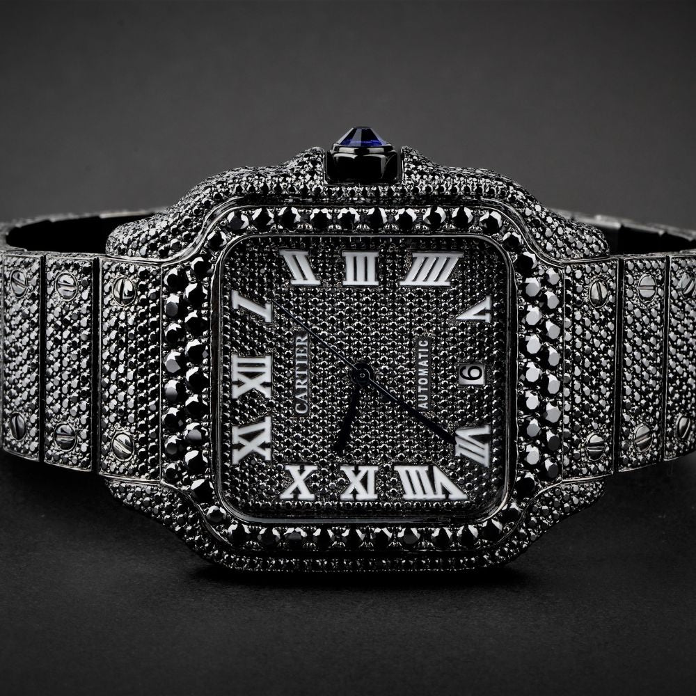 Stylish Black Moissanite Diamond Luxury Hip Hop Watch