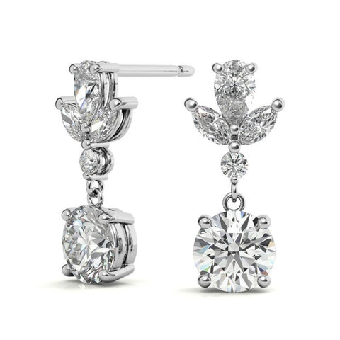 Flower Inspired Moissanite Drop Dangle Earrings