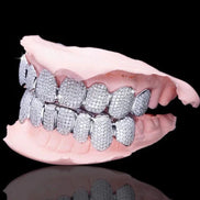 Lab Created Moissanite 10K White Gold Plated Diamond Grillz