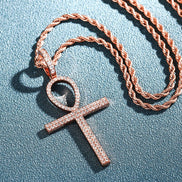 Round Cut Moissanite Ankh Cross Iced Out Pedant For Men's