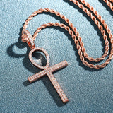 Round Cut Moissanite Ankh Cross Iced Out Pedant For Men's