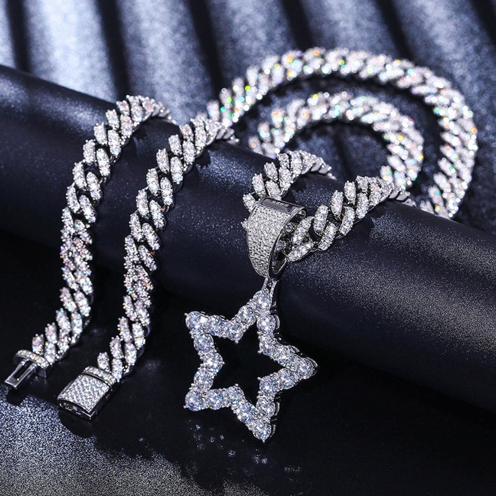 925 Sterling Silver Hollow Star Moissanite Pendant