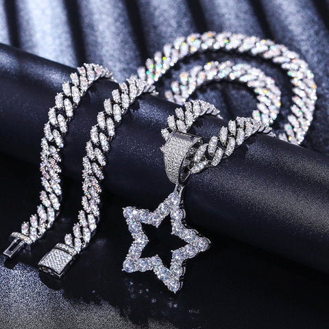 925 Sterling Silver Hollow Star Moissanite Pendant