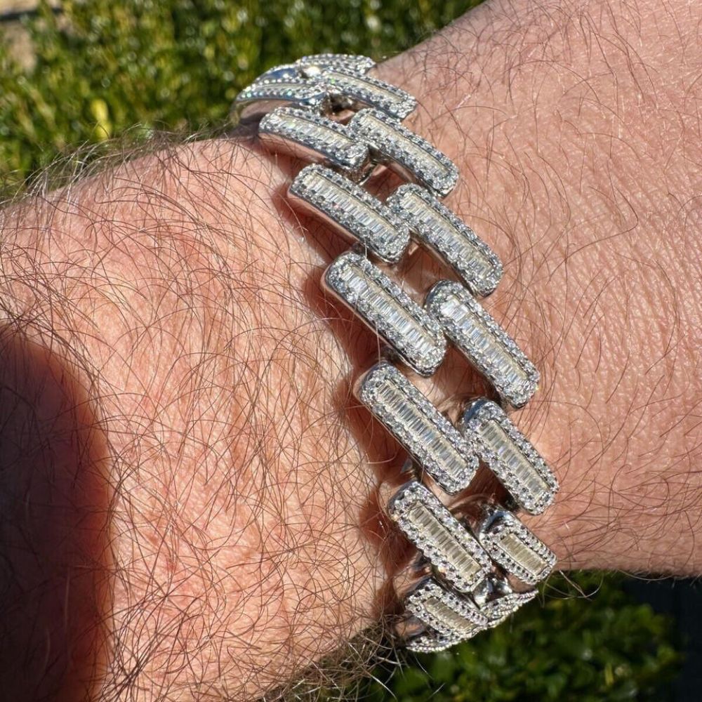 925 Sterling Silver Baguette Moissanite Bracelet