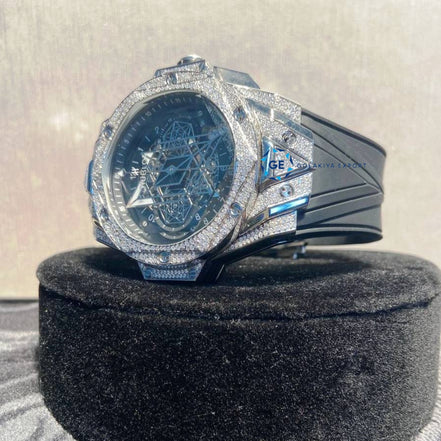 Black Rubber Strap Moissanite Skeleton Luxury Wrist Watch