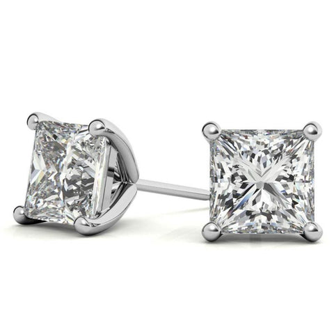 Small Princess Cut Moissanite Dainty Earrings