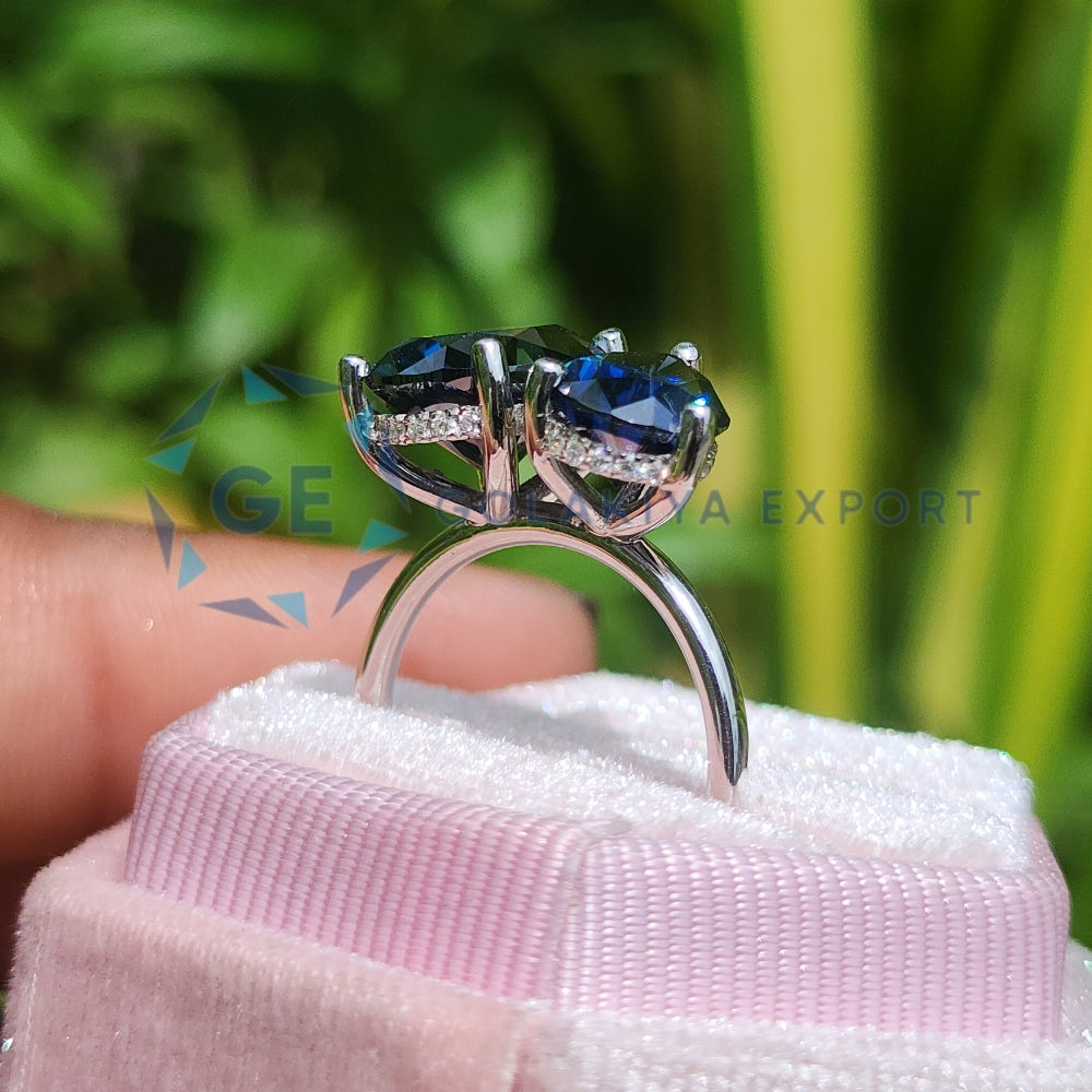 Oval & Pear Cut Blue Stone Lab Diamond Engagement Ring