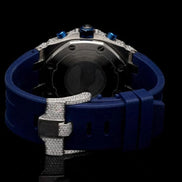 Chrono Dial Blue Rubber Strep Moissanite Watch