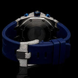 Chrono Dial Blue Rubber Strep Moissanite Diamond Watch