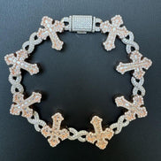 Infinity Link Cross Moissanite Dual Tone Bracelet