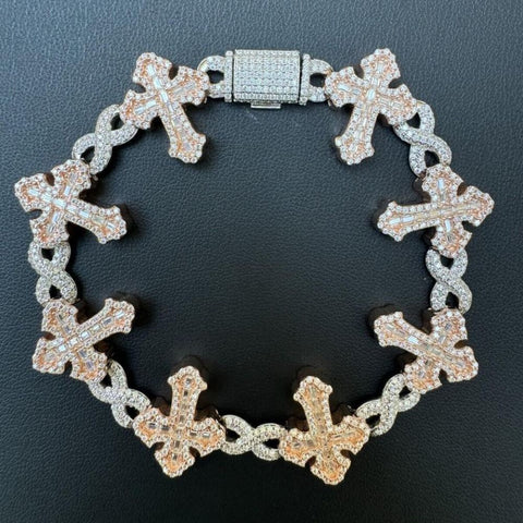 Infinity Link Cross Moissanite Dual Tone Bracelet