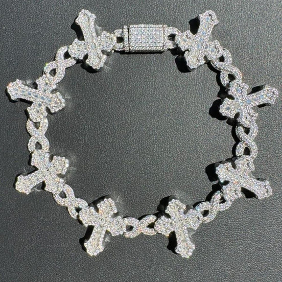 Iced Out Moissanite Diamond Infinity Link Cross Bracelet