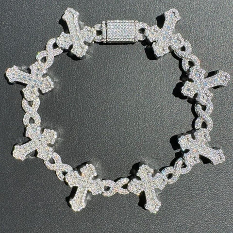 Iced Out Moissanite Diamond Infinity Link Cross Bracelet