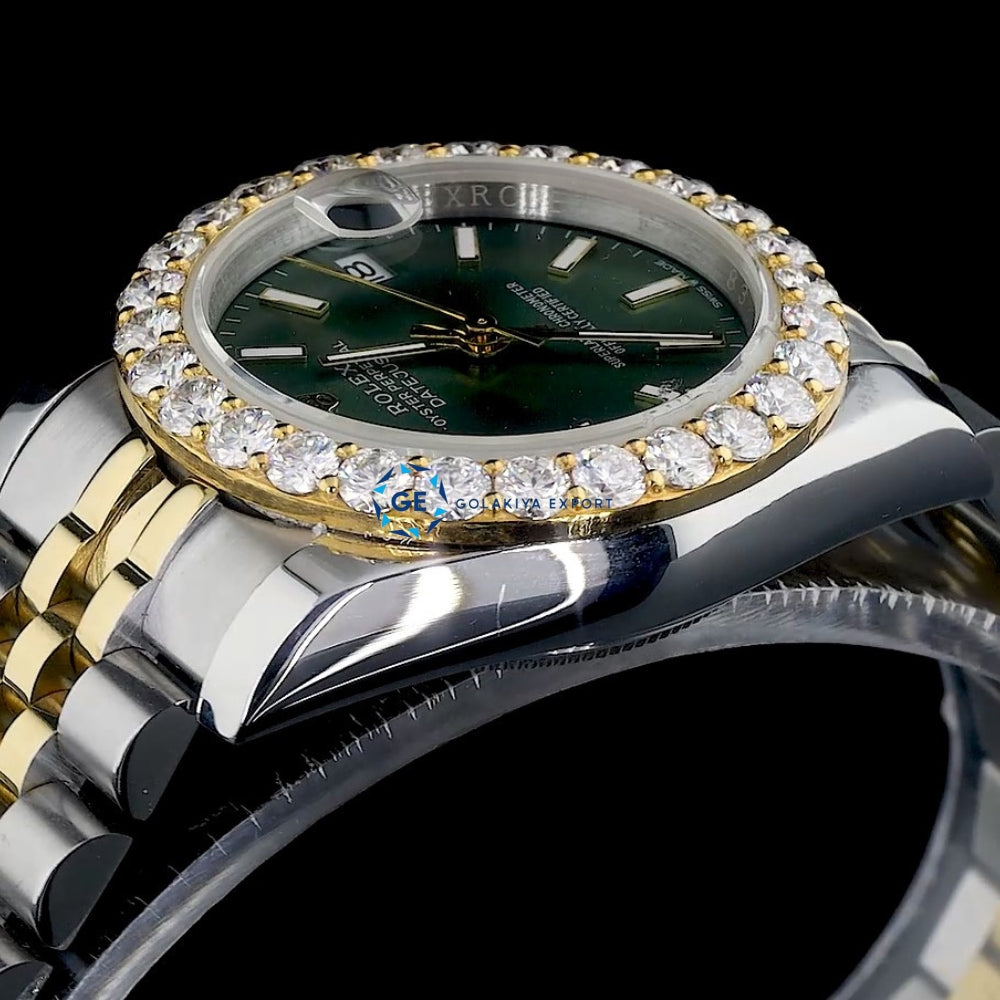 Date Just Moissanite Diamond Green Dial Classic Wrist Watch